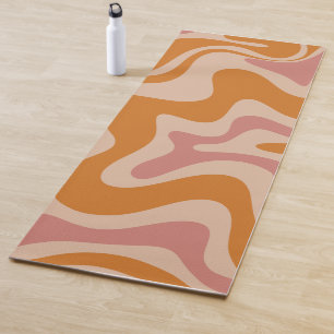 Retro Liquid Swirl Abstract Pattern Orange Pink Yoga Mat
