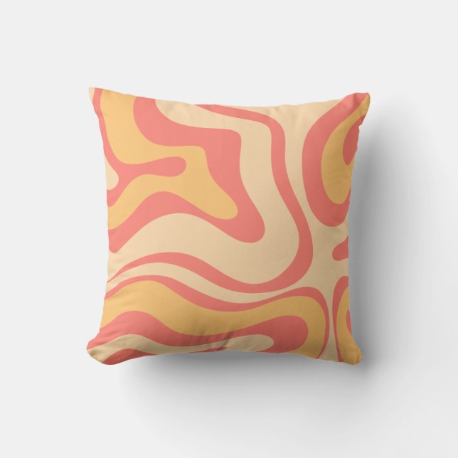 Retro Liquid Swirl Abstract Pattern Pink Yellow Th Throw Pillow (Front)