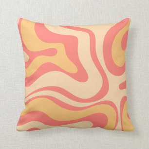 Retro Liquid Swirl Abstract Pattern Pink Yellow Th Throw Pillow