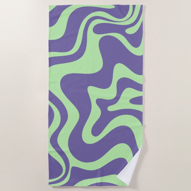 Retro Liquid Swirl Abstract Pattern Purple Mint Beach Towel (Front)