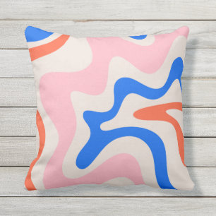 Retro Liquid Swirl Abstract Pink Orange Blue Outdoor Pillow