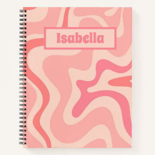 Retro Liquid Swirl Abstract Pink Personalized Notebook
