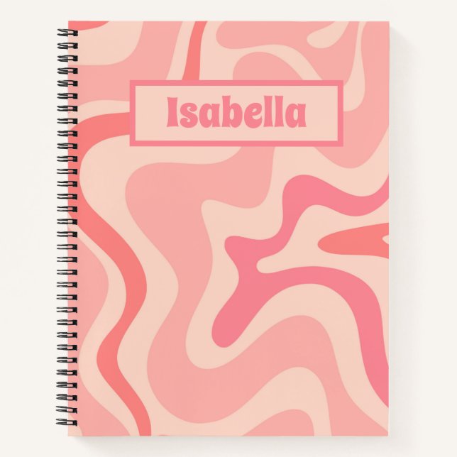 Retro Liquid Swirl Abstract Pink Personalized Notebook (Front)
