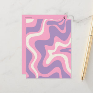 Retro Liquid Swirl Groovy Abstract Purple Pink Postcard