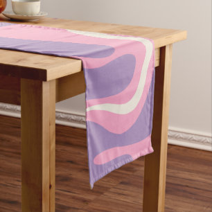 Retro Liquid Swirl Groovy Abstract Purple Pink Short Table Runner