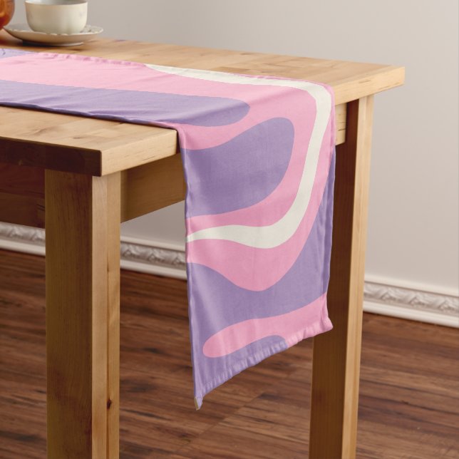 Retro Liquid Swirl Groovy Abstract Purple Pink Short Table Runner (In Situ)