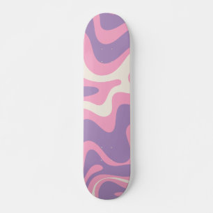 Retro Liquid Swirl Groovy Abstract Purple Pink Skateboard