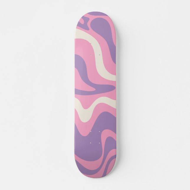 Retro Liquid Swirl Groovy Abstract Purple Pink Skateboard (Front)