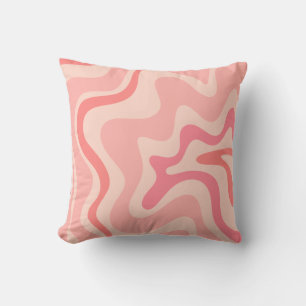 Retro Liquid Swirl Pink Blush Abstract Pattern Throw Pillow