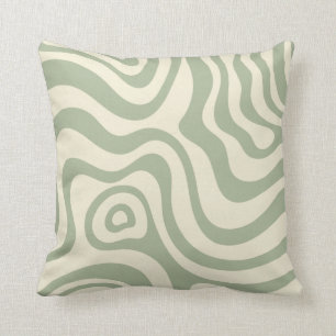 Retro Liquid Swirl Sage Green Throw Pillow