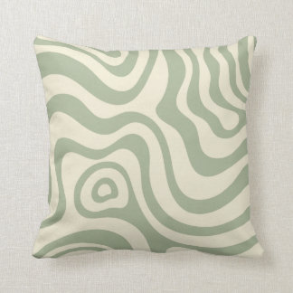 Retro Liquid Swirl Sage Green Throw Pillow