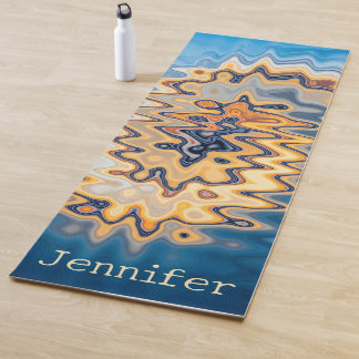 Retro Liquid Wavy Swirl Blue Yellow Pattern Name Yoga Mat
