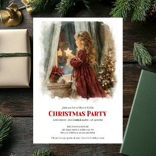 Retro little girl holding shining star digital invitation