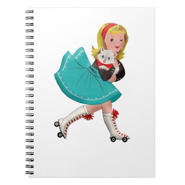 Retro little girl on roller skates notebook (Front)