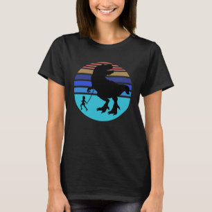 Retro Little Girl Walking Her Pet Tyrannosaurus T-Shirt