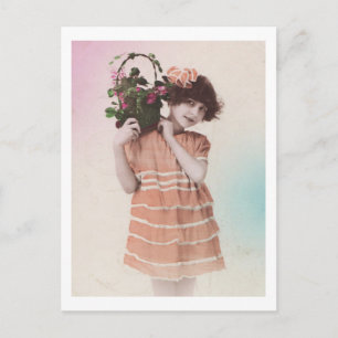 Retro Little Girl With Orange Dress Postcard