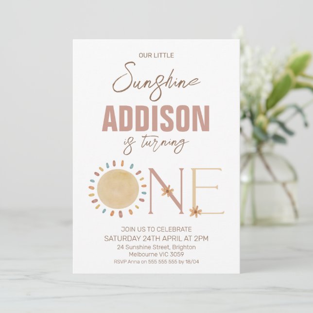 Retro Little Sunshine 1er Anniversaire Invitation (Debout devant)