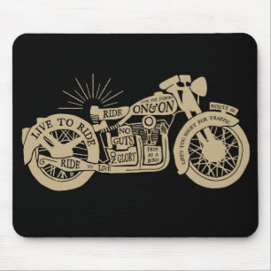 Retro Live To Ride Vintage Motorcycle with Text Mouse Pad