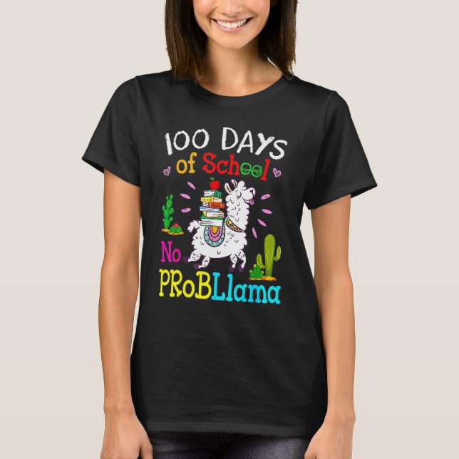 Retro Llama & Books Happy 100 Days Of School No Pr T-Shirt (Front)