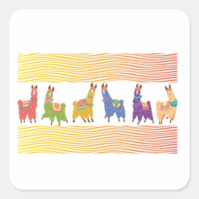 Retro Llamas Square Sticker (Front)