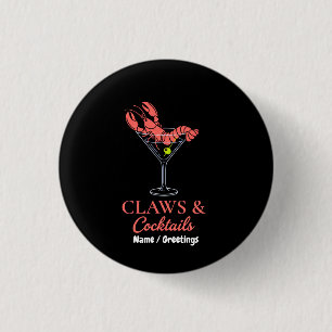  Retro Lobster Martini Claws and Cocktails Coastal 1 Inch Round Button