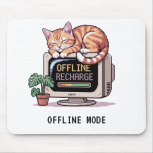 Retro Lofi PixelArt Sleeping Cat Offline Mouse Pad