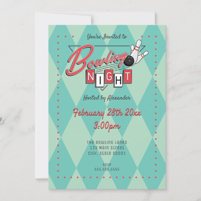 Retro Logo Bowling Night Invitation (Front)