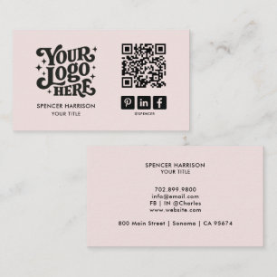 Retro Logo QR Code Blush Pink Business Card