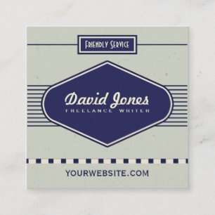 Retro Logo Style Square Shape Business Card Grey