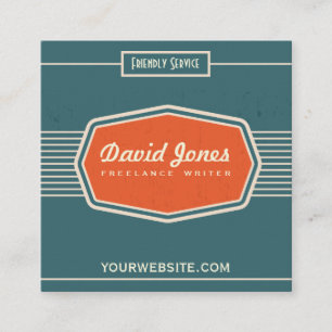 Retro Logo Style Square Shape Business Card Teal