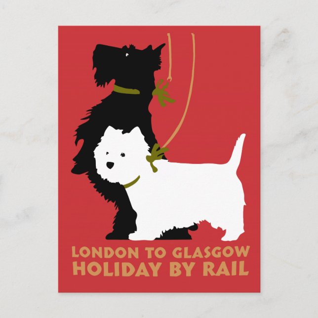 Retro London and Glasgow by train, dogs terriers Postcard (Front)