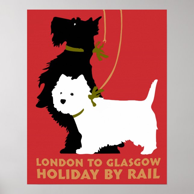 Retro London and Glasgow by train, dogs terriers Poster (Front)