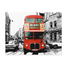 Retro London Bus on Black White Background