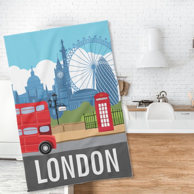 Retro London Tea Towel – Iconic Landmarks (Creator Uploaded)