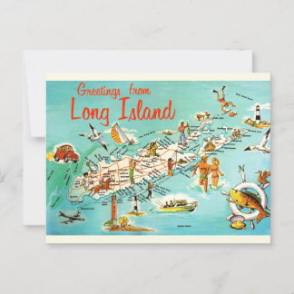 Retro Long Island Map Postcard