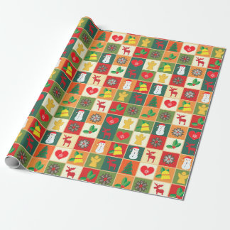 Retro look gift wrap. Multi-color Christmas paper