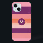 Retro look monogram candy stripes iPhone 15 case<br><div class="desc">girly candy bar stripe style in retro look colours,  just add your initial to make a stylish personalized phone case</div>