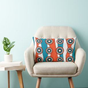 Retro look turquoise and orange circle wave lumbar pillow