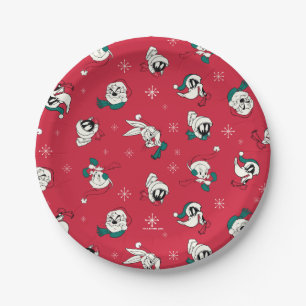 Retro LOONEY TUNES™ Winter Holiday Pattern Paper Plate