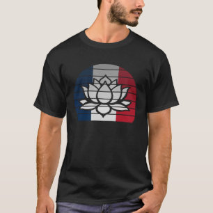 Retro Lotus flower Buddhist France French Flag T-Shirt