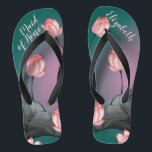 Retro Lotus Flowers Wedding Personalized Flip Flops<br><div class="desc">These classic yet trendy flip flops feature a retro aesthetic pattern of pink lotus flowers painting on dark teal green to pink gradient background. The gorgeous flip flops are a personalized and memorable gift for wedding party members: bride, bridesmaids, mother of the bride, maid of honour... They will add a stylish...</div>