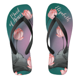 Retro Lotus Flowers Wedding Personalized Flip Flops
