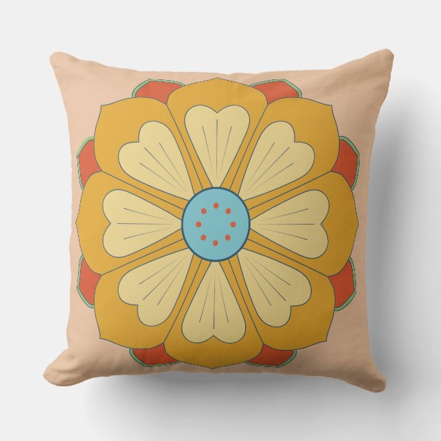 retro lotus series throw pillow (Front)
