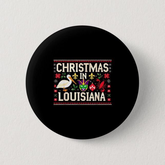 Retro Louisiana Christmas Carnival Mardi Gras Holi 2 Inch Round Button (Front)
