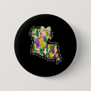 Retro Louisiana Map Mardi Gras Coquette Bow Fat Tu 2 Inch Round Button