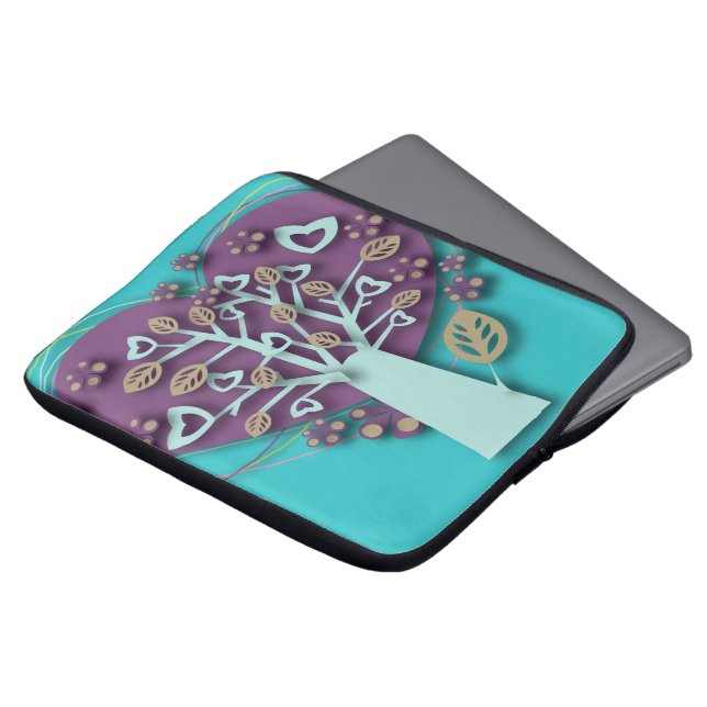 Retro Love and Romance Tree with Hearts Flowers Laptop Sleeve (Front Top)