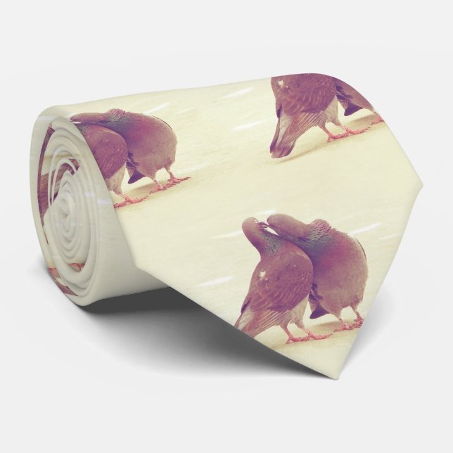 Retro Love Birds Kissing Pigeon Tie (Rolled)