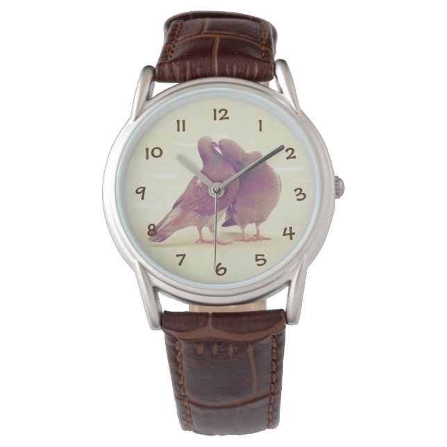 Retro Love Birds Kissing Pigeon Watch (Front)
