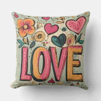 Retro Love Blooms Throw Pillow