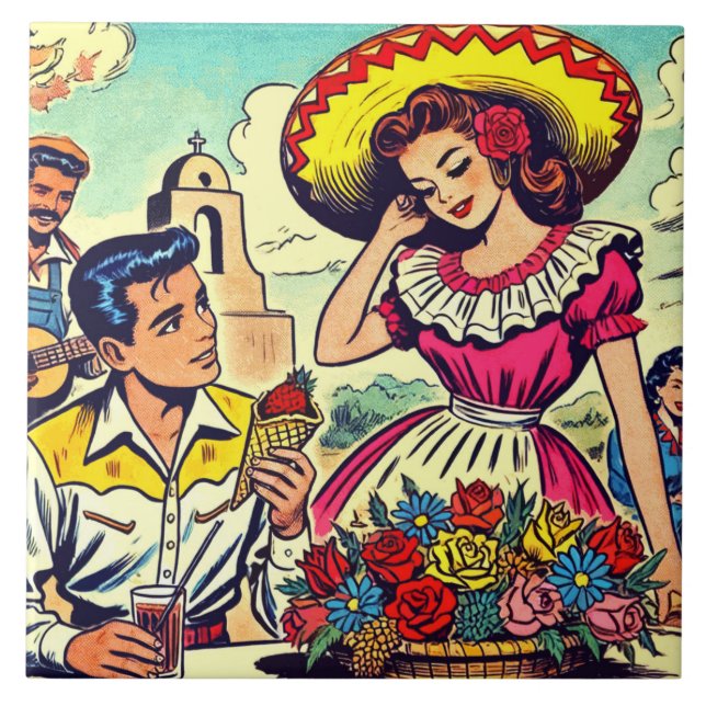 Retro Love Couple Comic Tile (Front)